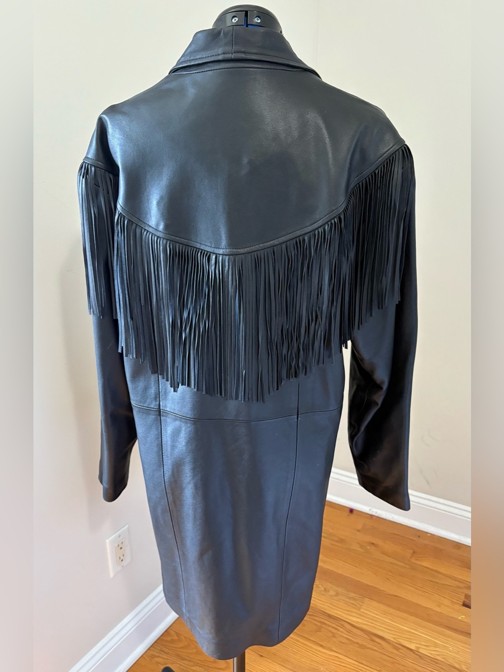 Black Leather Fringe Coat - Women - Picture 3 of 16